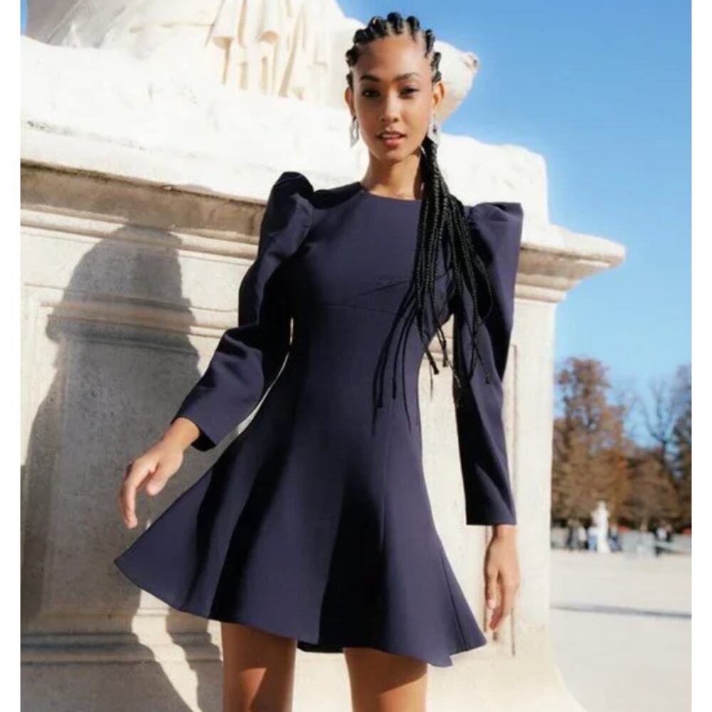 NWT Likely Alia Long Puff Sleeve Mini Dress Puffy sz 14 Navy Blue $248 Women's